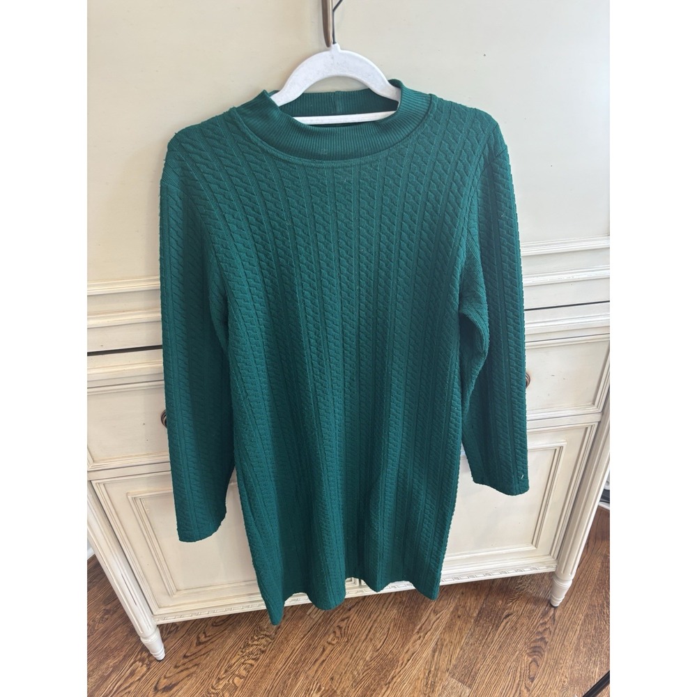 Vintage 1970s Bedford Fair Green Knit Mock Next Dress Long‎ Sleeve Size 10